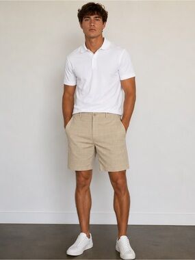 bcg Beige Plaid Golf Flat-Front Shorts